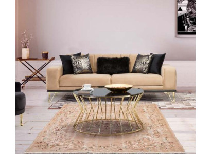 Moderne Sofa 3Sitz Wohnzimmer Couch Design Möbel Metall Beige Polster
