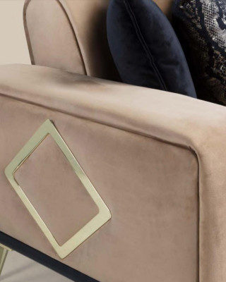 Moderne Sofa 3Sitz Wohnzimmer Couch Design Möbel Metall Beige Polster