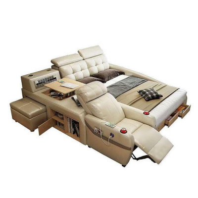 Bett Massage Liege Multifunktion Betten Polster USB Regal Leder Polster Luxus
