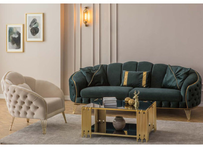 Stilvoll Wohnzimmer Komplett 3tlg Dreisitzer Sofa Couch Luxus 2x Sessel