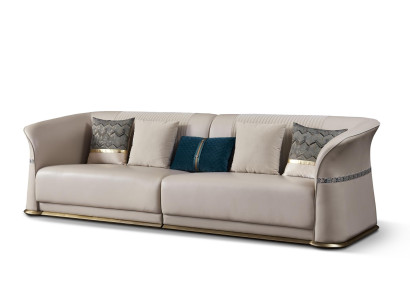 Hellbeige Wohnzimmer Couchgarnitur Luxuriöse 3+2 Sitzer Ledersofa Set 