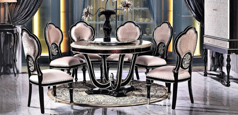 Königlicher Stuhl für 6 Personen für das Wohnzimmer in Schwarz-Beige