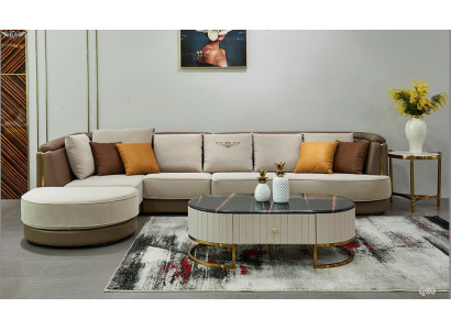 Ecksofa L Form Couchtisch Sofa Couch Design Polster Textil Modern Beige