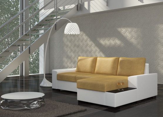 Design Ecksofa Schlafsofa Bettfunktion Sofa Couch Leder Polster Textil Sofas Neu
