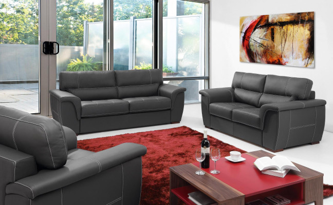 Leder Design Couch Polster Sitz Garnitur Sofa Garnituren 3+2 Leder Sofas Set Neu