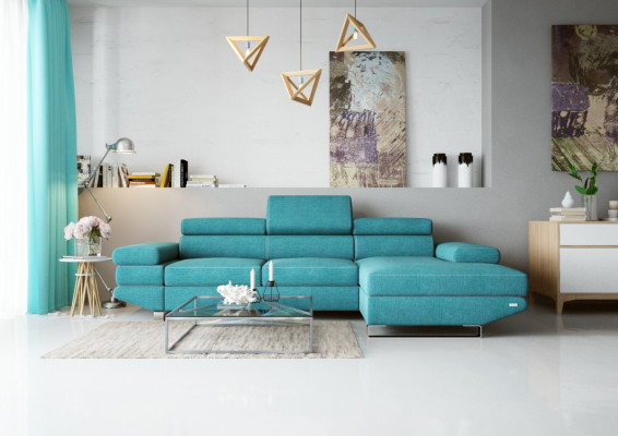 Eck Stoff  Ecksofa L-Form Sofa Couch Design Couch Polster Textil Modern Turkis