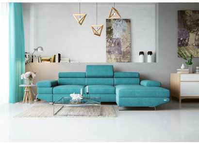 Eck Stoff  Ecksofa L-Form Sofa Couch Design Couch Polster Textil Modern Turkis