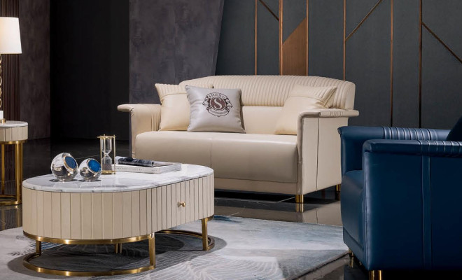 Wohnzimmer Set 6tlg. Set Couch Polster Garnitur 2x Beistelltisch Couchtisch Sofa