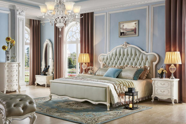 Klassischer Echtholz Spiegel Großer Standspiegel Barock Rokoko Steh Oval Weiß