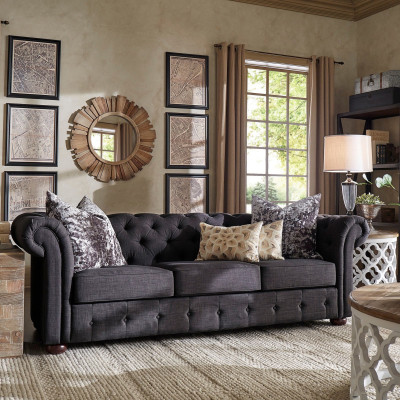 Leder Sofa Couch - Royal Grau Polster Dreisitzer Couch Garnitur Neu