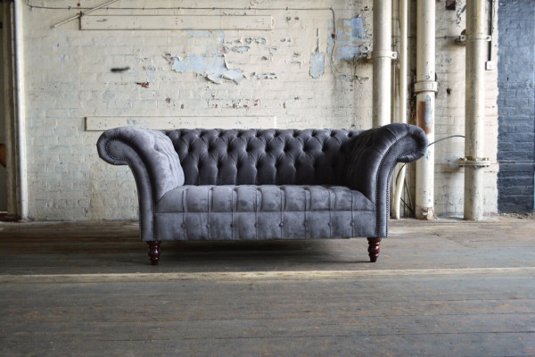 Chesterfield Sofa 2 Sitzer Couch Sofas Couchen Wohnzimmer Design Sofa Grau Neu