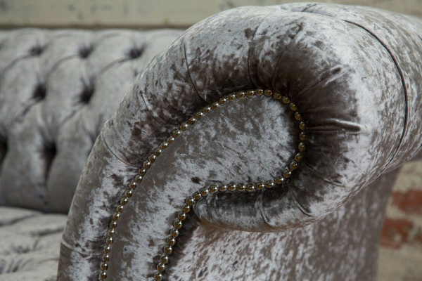 Sessel Polster Möbel Chesterfield Couch Textil Leder Stoff Sofa Einsitzer Silber