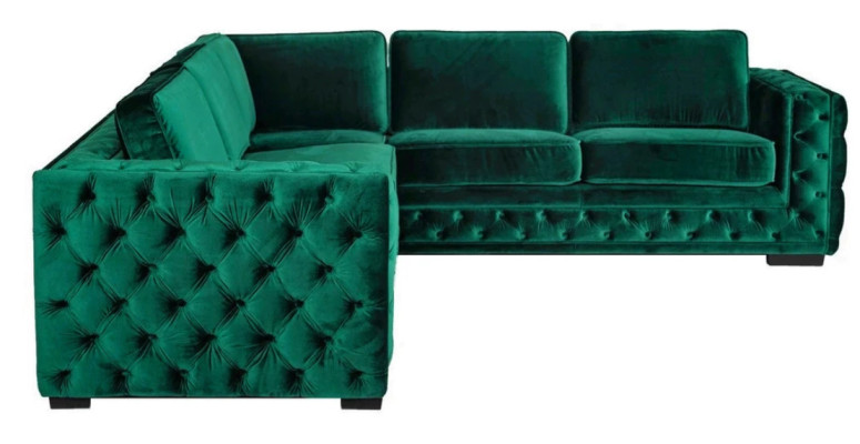 Grüne Ecksofa Chesterfield Wohnzimmer Modern Design Sofa Möbel Samt Eckgarnitur