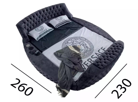 Rund Bett Chesterfield Betten mit TV Fernseher Lift Luxus Doppelbett 180x200