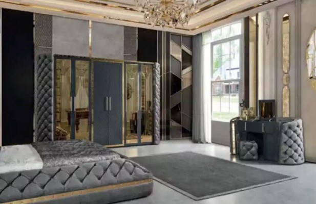 Chesterfield Schlafzimmer Set Bett 2x Nachttische Schminktisch Schrank 5tlg