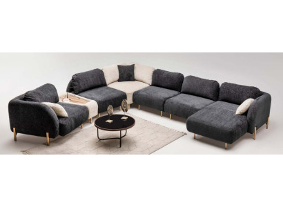 Modulares Sektionssofa Ecksofa U form Counch Grau Ottomane Stoff Sofa
