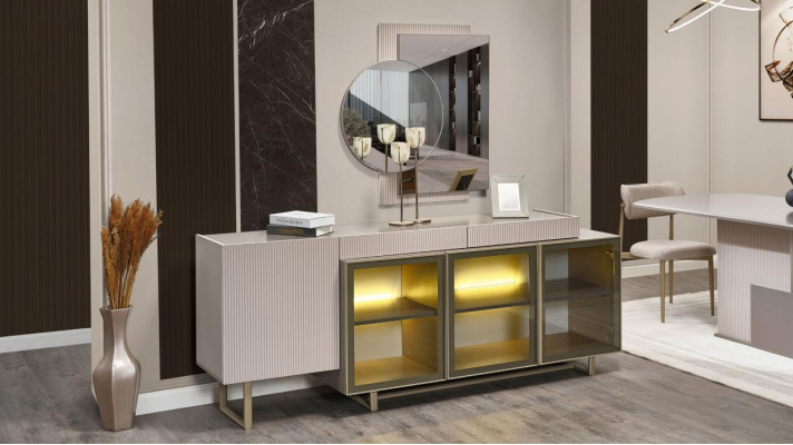 Sideboard Anrichte Holzschrank Schrank Kommode Beige Holz Esszimmer