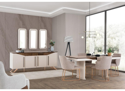 Essgruppe Esszimmer Essecke Esstisch Stühle Sideboard Holz Beige 8tlg