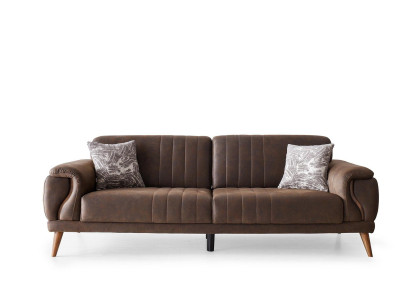 Stilvoller Dreisitzer Polster Couch Wohnzimmer Stoffsofa Brauner 3-er
