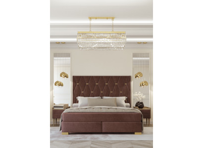 Großes Braunes Edelstahlbett Designer Doppelbetten Textilbetten 3tlg Set