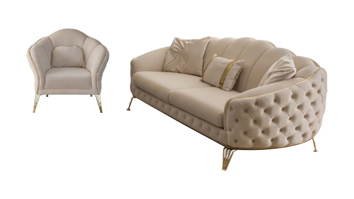 Wohnzimmer Komplett 3tlg Modern  Dreisitzer Sofa Couch Luxus 2x Sessel