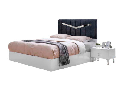 Bett Rechteckig Weiß Grau Zweifarbig Modern Design Stil Doppelbett Schlafzimmer