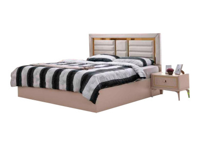 Bett Schlafzimmer Beige Einfarbig Modern Rechteckig Design Dopplebett Stil