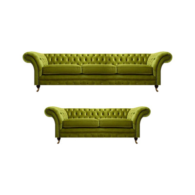 Olivengrüne Chesterfield Sofagarnitur Wohnzimmer Komplette Textil Möbel