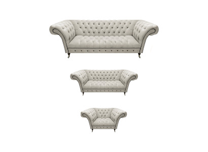 Weiße Chesterfield Ledersofas Wohnzimmer Sitzcouchen Komplettes Set 3tlg