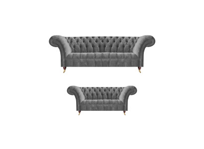 Wohnzimmer Graue Chesterfield Sofas Komplettes Set 3-Sitzer Zweisitzer