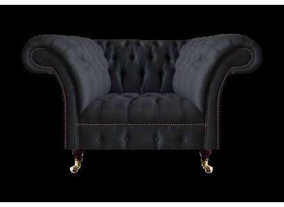 Wohnzimmer Chesterfield Schwarzer Einsitzer Textilsessel Edler Sessel