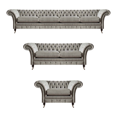 Chesterfield Hellgraue Stoffsofas Garnitur Wohnzimmer Polster Möbel