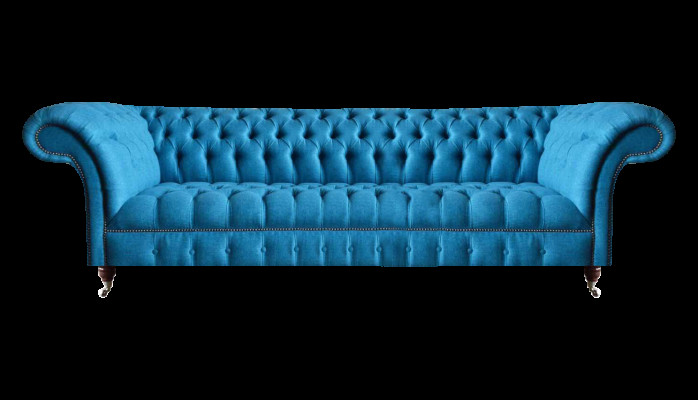 Chesterfield Stilvolle Wohnzimmer Hellblaue Viersitzer Couch Textil Sofa