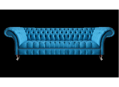 Chesterfield Stilvolle Wohnzimmer Hellblaue Viersitzer Couch Textil Sofa