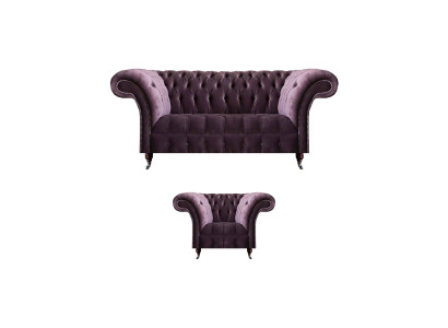 Lila Chesterfield Polstermöbel Designer Wohnzimmer Sofagarnitur 2tlg