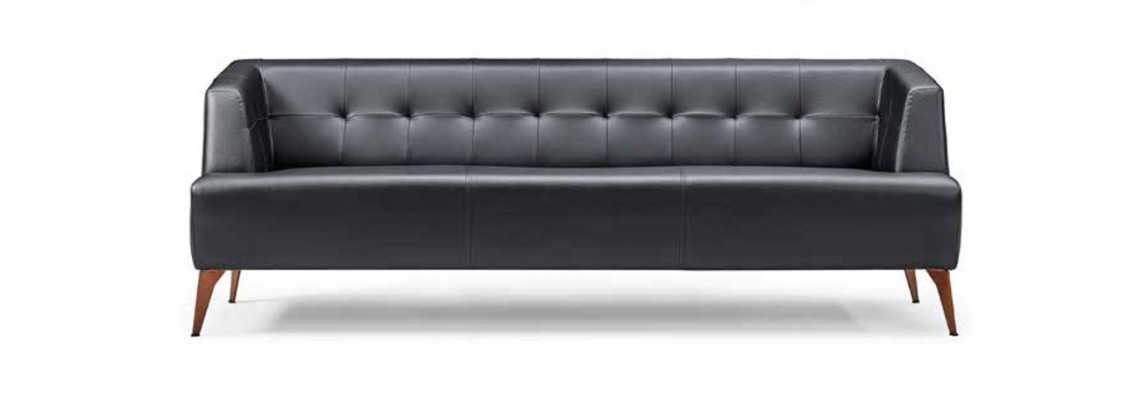 Stilvoller Schwarzer Dreisitzer Modernes Ledersofa Wohnzimmer Schlafsofa