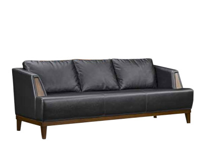 Schwarzer Designer Leder Dreisitzer Moderne Wohnzimmer Polster Couch