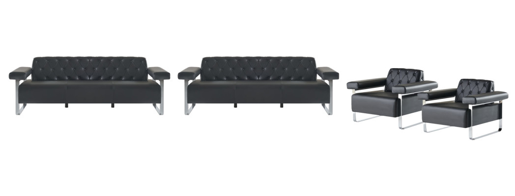 Sofas Komplett Schwarz Einfarbig 4tlg Set 3-Sitzer 2-Sitzer Modern Stil