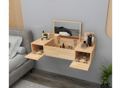 Modern Beige Schminktisch mit Spiegel Luxus Konsole Kommode Schlafzimmer