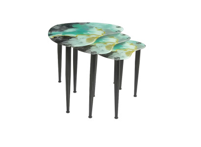 Mehrfarbiges Sofatisch Set Wohnzimmer Hartglas Möbel Edelstahl Gestell