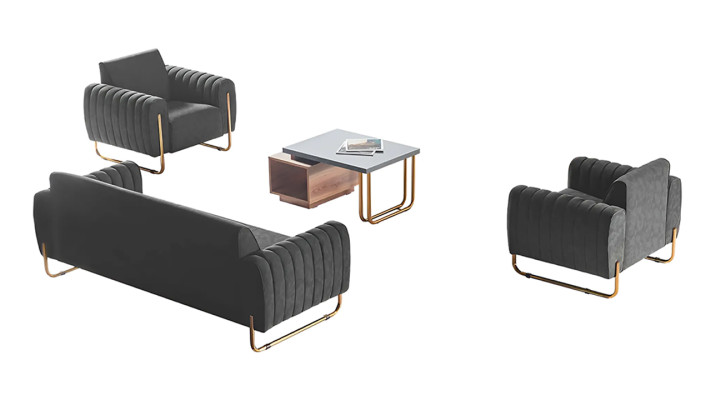 Arbeitszimmer Stoffsofas Set 3-Sitzer 2x Sessel Couchtisch Modern Stil