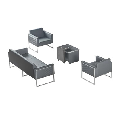 Arbeitszimmer-Set 4tlg 3-Sitzer 2x Sessel Couchtisch Grau Einfarbig Stil