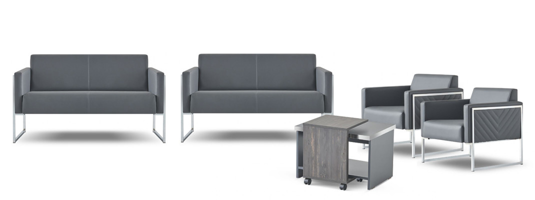 Arbeitszimmer-Set 5tlg 2x 2-Sitzer 2x Sessel Couchtisch Grau Einfarbig