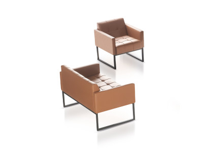 Arbeitszimmer Braun Set 2tlg 2-Sitzer mit Sessel Einfarbig Modern Stil