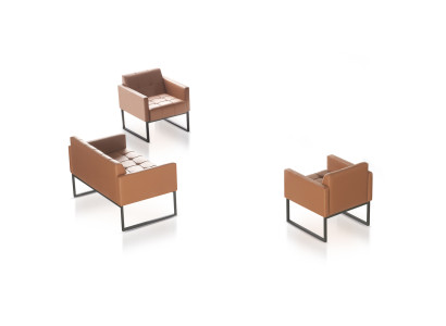 Arbeitszimmer-Set 3tlg 2-Sitzer 2x Sessel Braun Einfarbig Wohnzimmer
