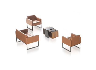 Arbeitszimmer-Set Braun 4tlg 2-Sitzer 2x Sessel Couchtisch Einfarbig Stil
