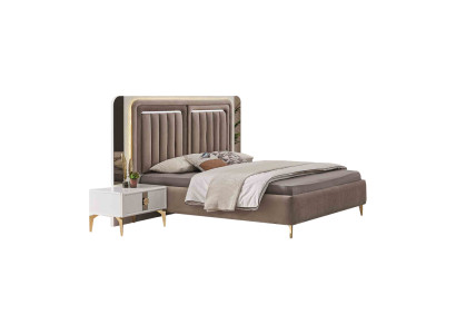 Braun-Weißes Schlafzimmer Set Designer Doppelbett 2x Nachtschränke 3tlg