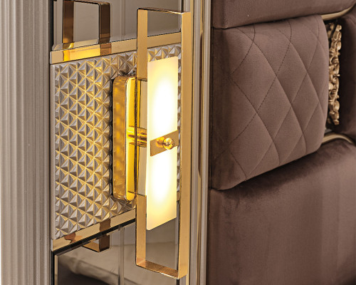 Braun-Beige Exklusive Schlafzimmer Garnitur Doppelbett 2x Nachttische