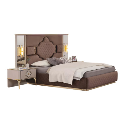 Braun-Beige Exklusive Schlafzimmer Garnitur Doppelbett 2x Nachttische