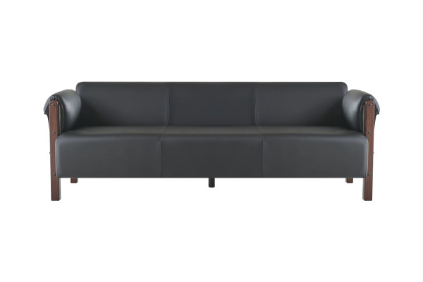 Sofas 3-Sitzer Ledersofas Sofagarnituren Schwarz Modern Sofa-Set Holz